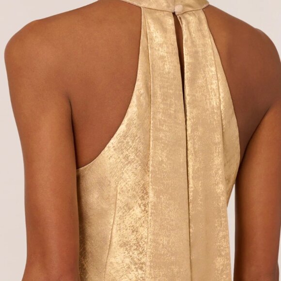 ADRIANNA PAPELL Foiled Mermaid Gown With Halter Neckline In Light Gold - Picture 7 of 7